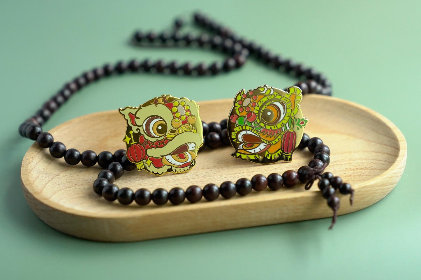 Lion Dance Enamel Pin, Chinese Lion brooch, Bristle Fut San Lion Pin, Fierce Awakening Lion