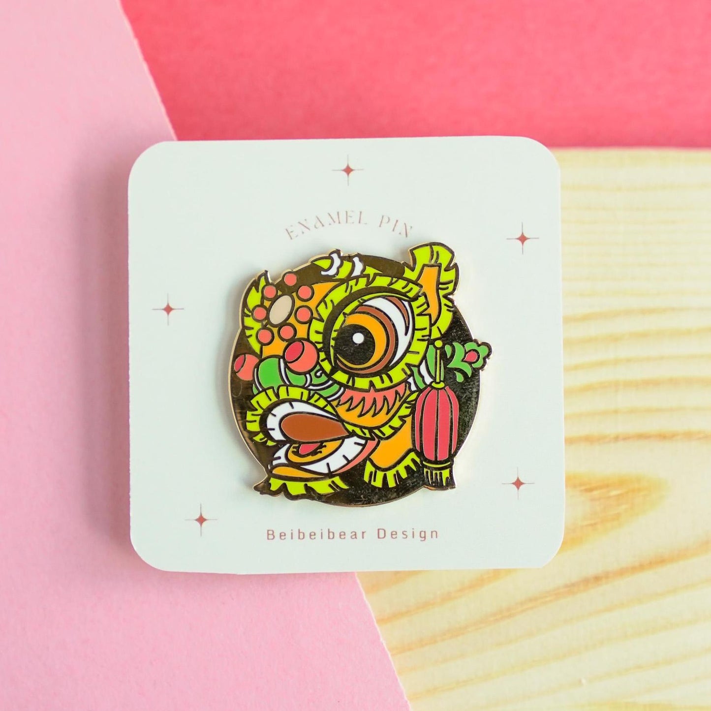 Lion Dance Enamel Pin, Chinese Lion brooch, Bristle Fut San Lion Pin, Fierce Awakening Lion