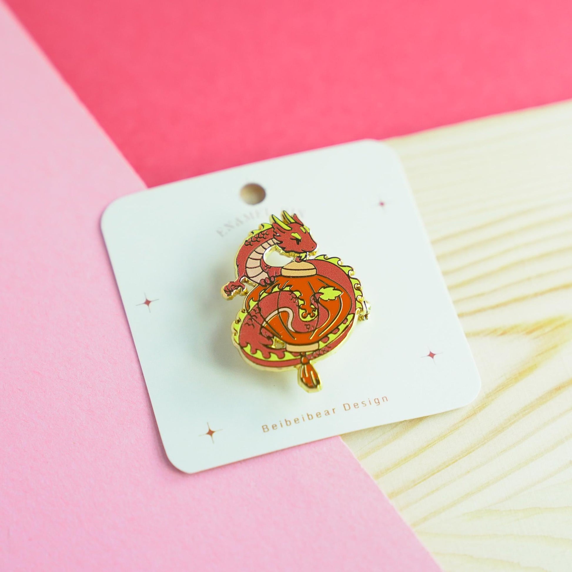 Red Lantern Dragon Enamel Pin, Dragon and Lantern Brooch, Playful Dragon Pin, Dragon Year Gift