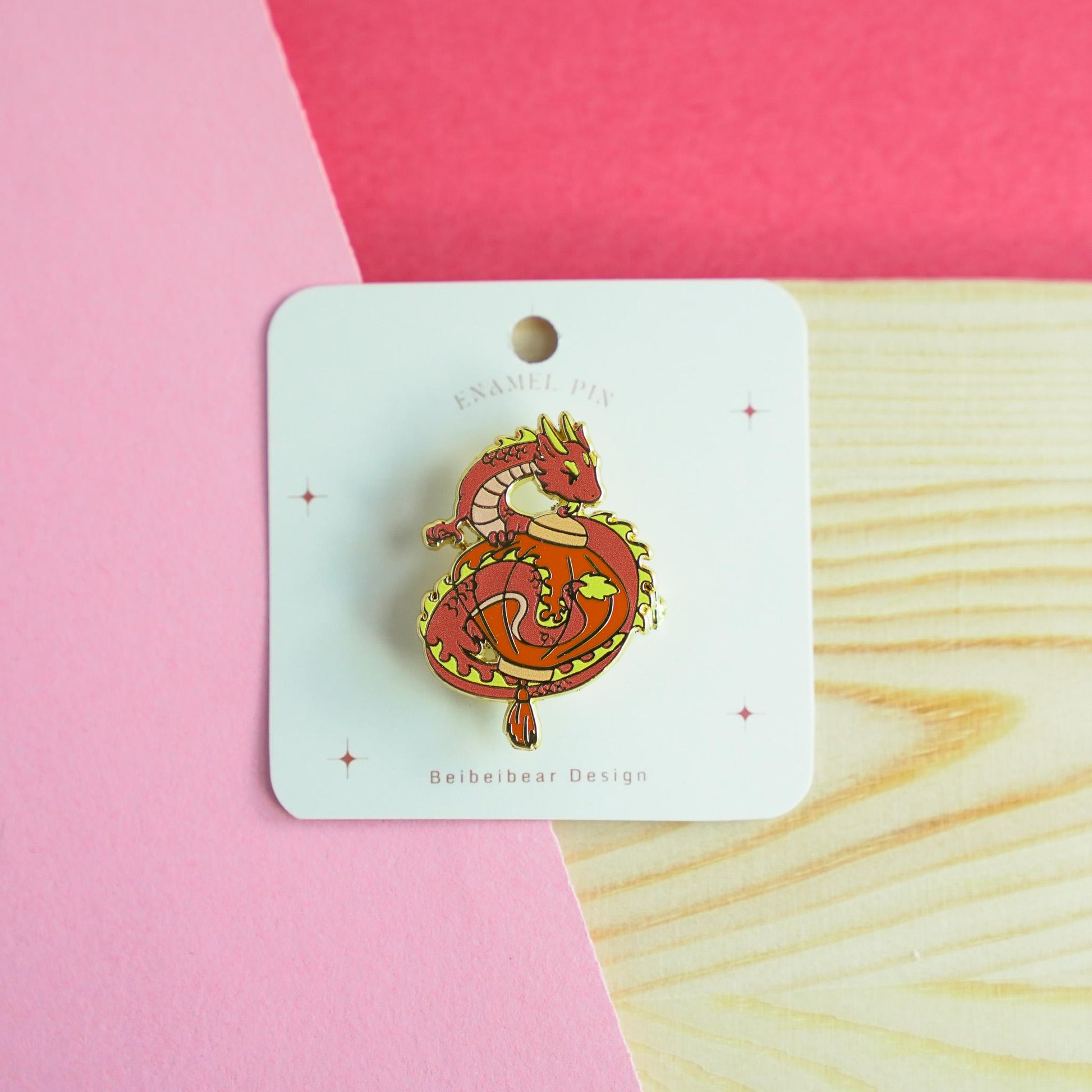 Red Lantern Dragon Enamel Pin, Dragon and Lantern Brooch, Playful Dragon Pin, Dragon Year Gift