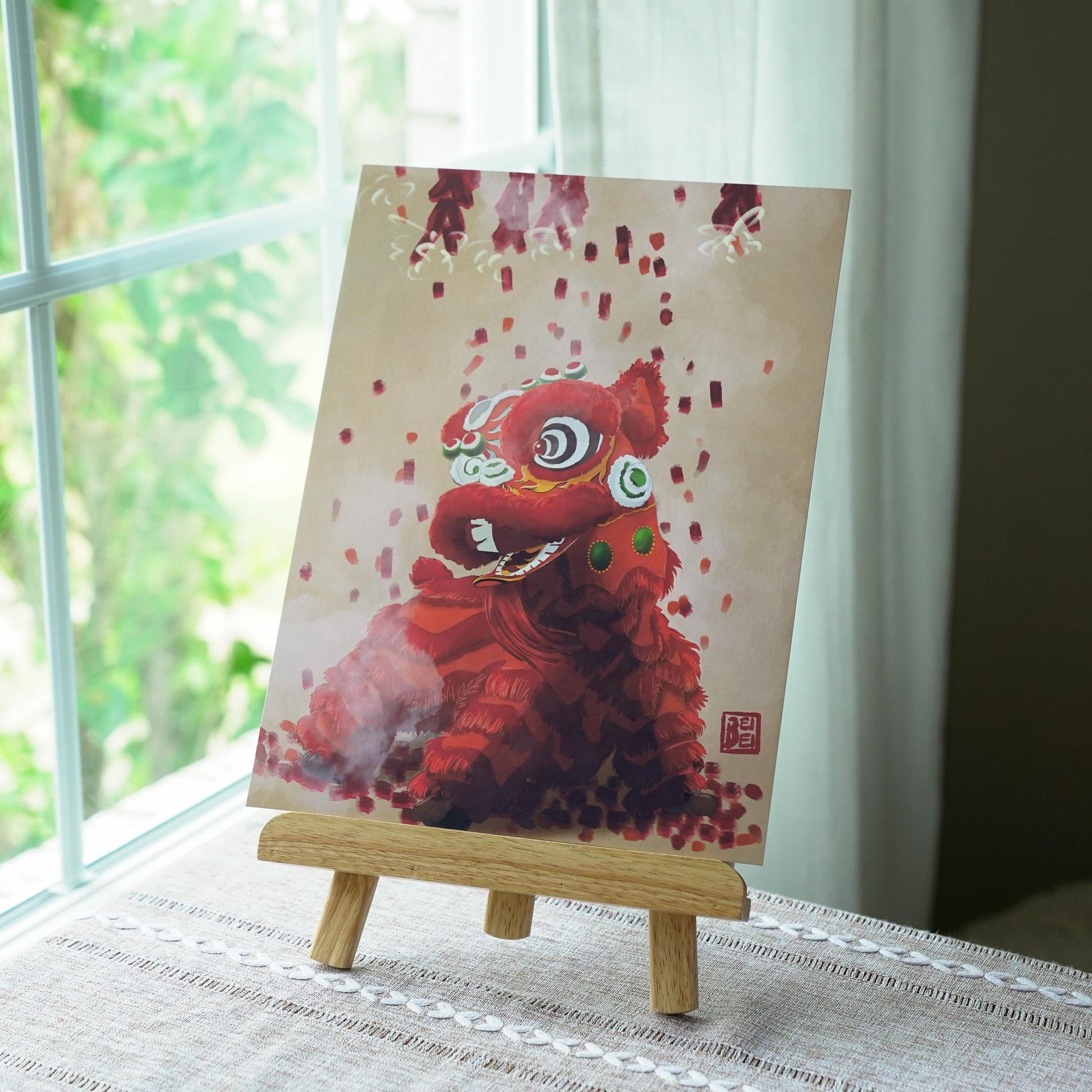 Lion Dance Art Print, Red Lion Firecrackers, Chinese Lion Dance Wall Art, Awakening Lion Art, Chinese Art, Chinese Lunar New Year Wall Art