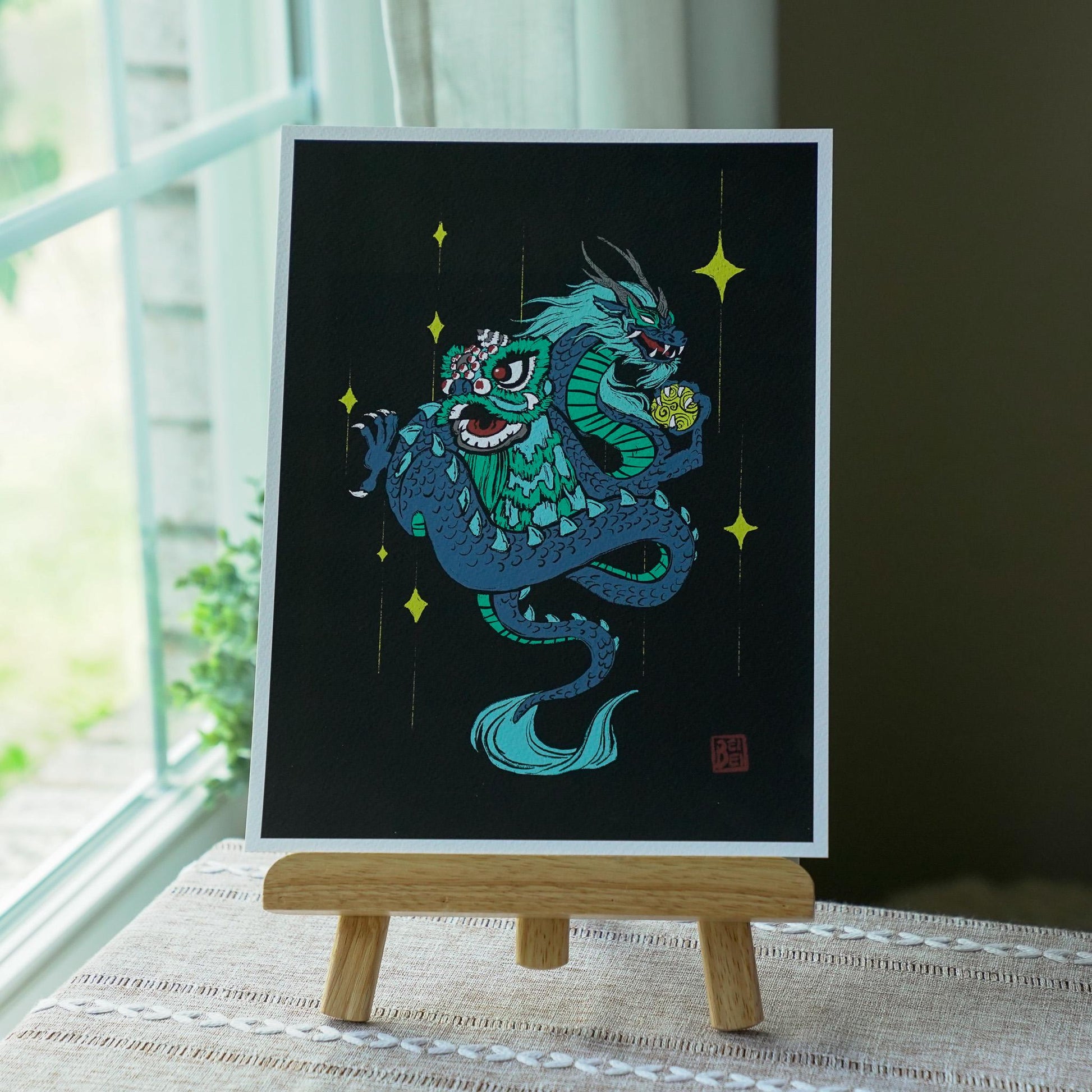 Dragon Lion Dance Art Print, Chinese Lion Dance Wall Art, Dragon Art, Awakening Lion Art, Chinese Art, Chinese Lunar New Year Wall Art