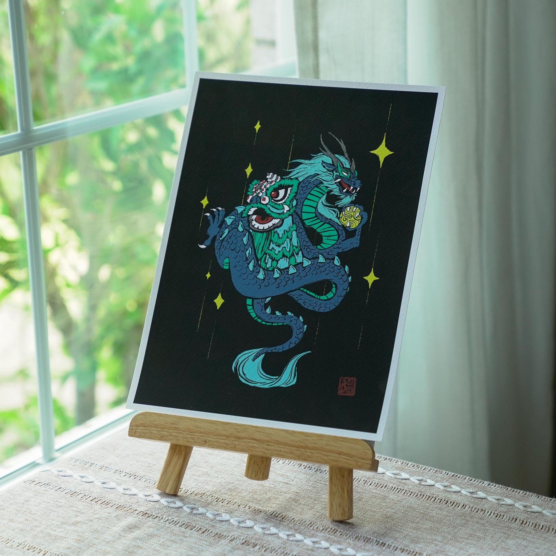 Dragon Lion Dance Art Print, Chinese Lion Dance Wall Art, Dragon Art, Awakening Lion Art, Chinese Art, Chinese Lunar New Year Wall Art