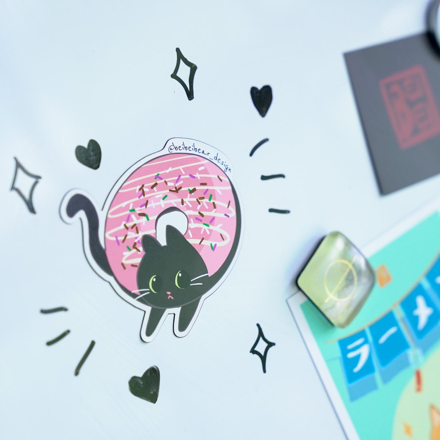 Donut Cat Magnet, Black Cat Magnet, Cute Cat Magnet, Bombay, Funny Cat Magnet, Fridge Magnet, Refrigerator Magnet, Cute Gift, Cat Lover Gift