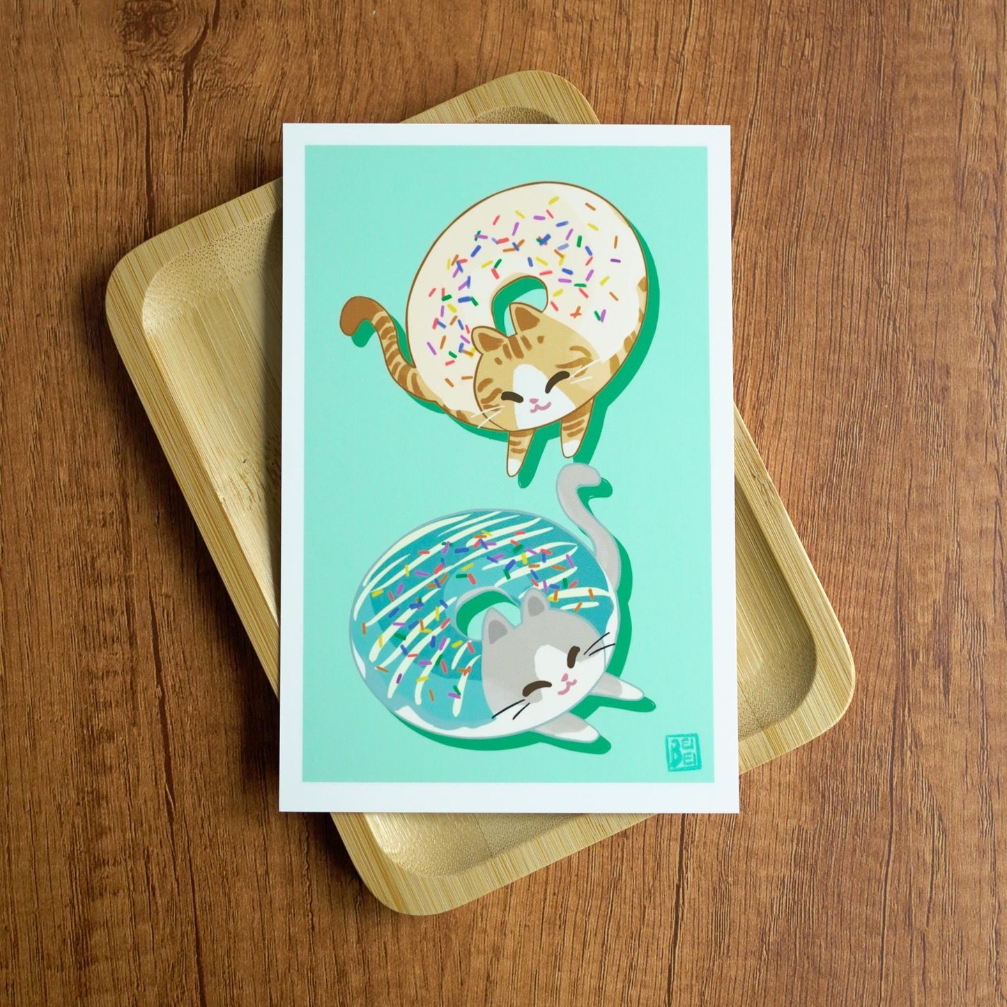 Donut Cat Postcard - Adorable Cat Donut Mini Art Print