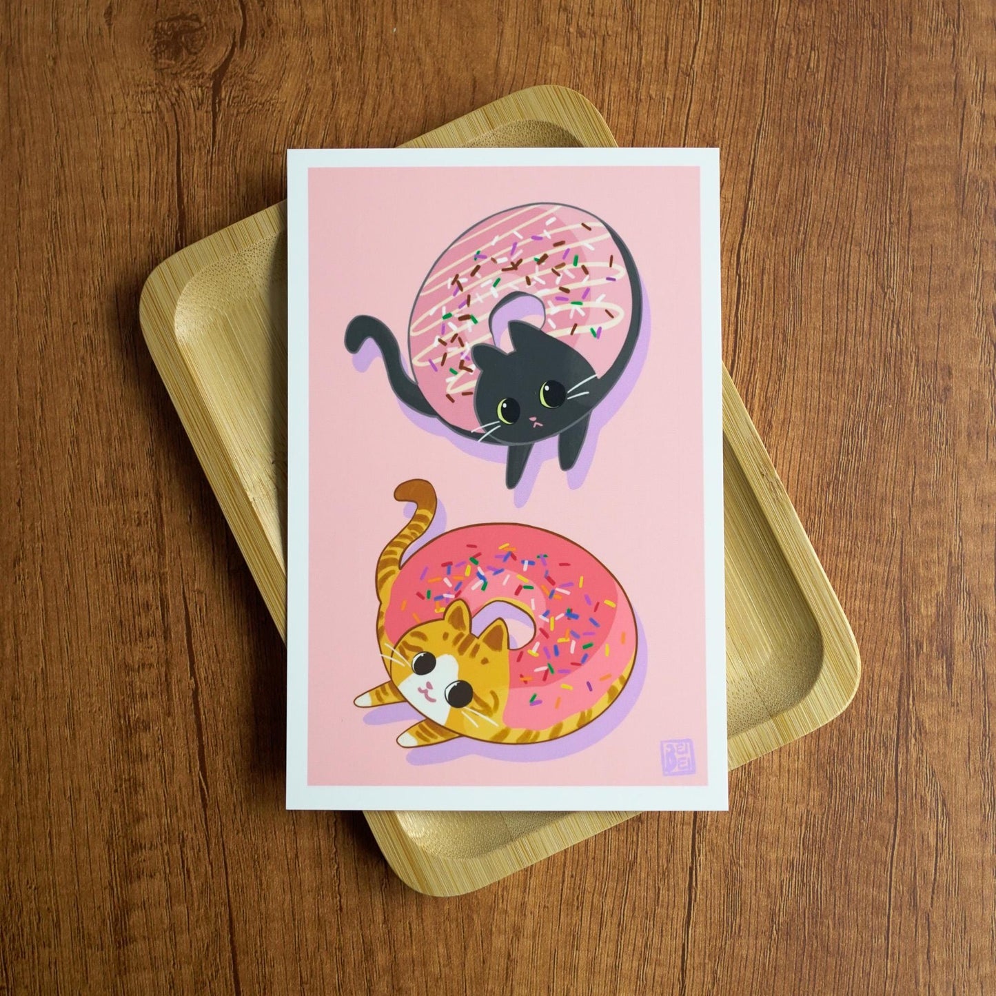 Donut Cat Postcard - Adorable Cat Donut Mini Art Print