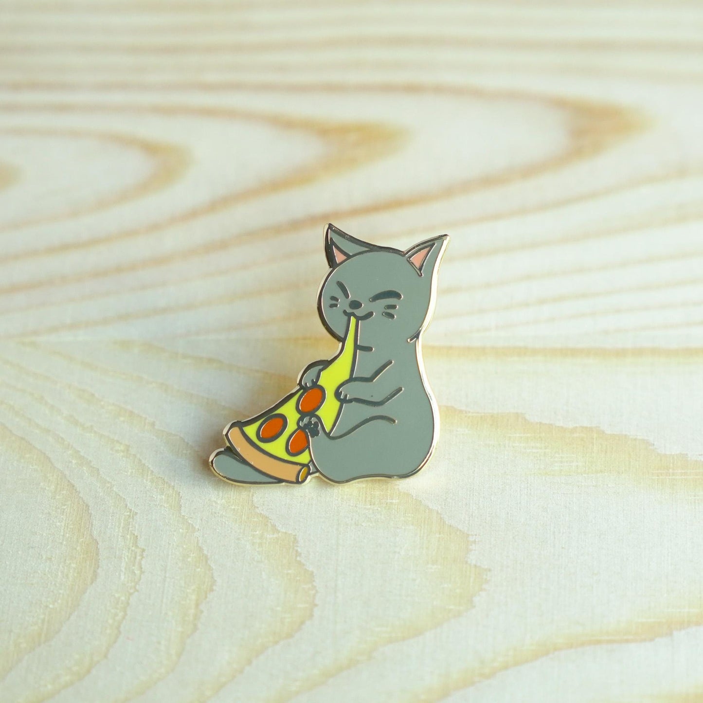 Pizza Cat Pin, Hard Enamel Pin of a Cute Cat Eating Pizza